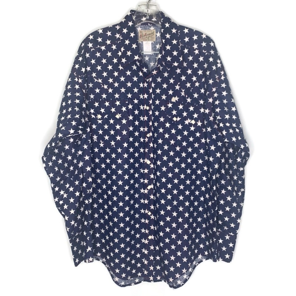 NWT! Vintage Rockmount Ranchwear Americana Blue Star Print Snap Shirt 675